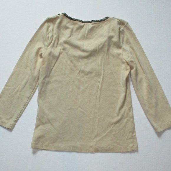 Nine West Embellished Pullover Tunic Beige Pullover Top Shirt All Cotton S Black - Picture 3 of 4